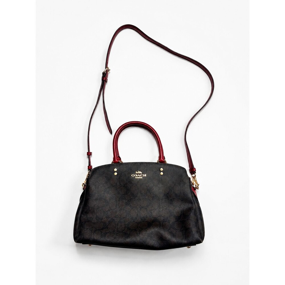 Coach Lillie Carryall 91495 Signature Brown Burgundy Satchel Crossbody MSRP 428$